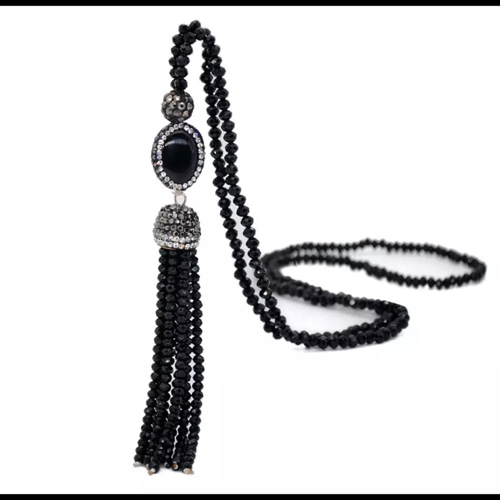 Natural stone beaded tassel necklace